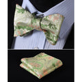 Green Yellow Floral Mens Silk Self tie Bow Tie with Pocket Squares Set - Amedeo Exclusive