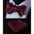 Men's Silk Orange Blue Check Self  Bow Tie Pocket Handkerchief - Amedeo Exclusive