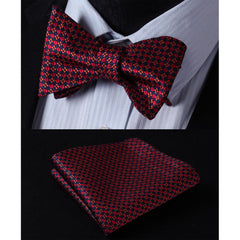 Men's Silk Orange Blue Check Self  Bow Tie Pocket Handkerchief - Amedeo Exclusive