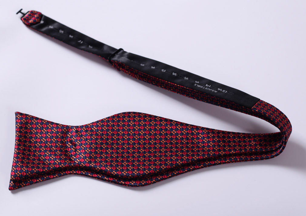 Men's Silk Orange Blue Check Self  Bow Tie Pocket Handkerchief - Amedeo Exclusive