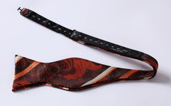 Men's Silk Orange Paisley Stripe Self  Bow Tie Pocket Handkerchief - Amedeo Exclusive
