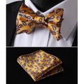 Orange Brown Paisley Mens Silk Self tie Bow Tie with Pocket Squares Set - Amedeo Exclusive