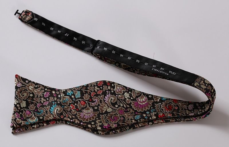 Men's Silk Brown Pink Floral Self Bow Tie Handkerchief - Amedeo Exclusive