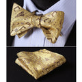 Gold Black Paisley Mens Silk Self tie Bow Tie with Pocket Squares Set - Amedeo Exclusive
