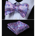 Men's Silk Light Purple Floral Self Bow Tie Handkerchief - Amedeo Exclusive