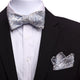 Men's Grey White Blue Paisley Silk Self Bow Tie & Handkerchief - Amedeo Exclusive