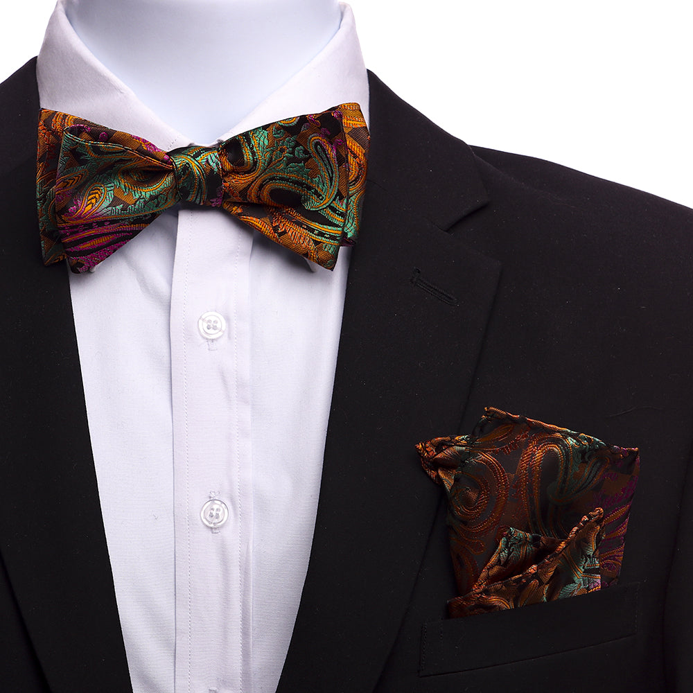 Men's Silk Rainbow Paisley Self Bow Tie - Amedeo Exclusive