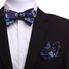 Men's Silk Purple Black Blue Bow Tie - Amedeo Exclusive