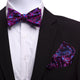 Men's Silk Pink Blue Self Bow Tie with Handkerchief - Amedeo Exclusive