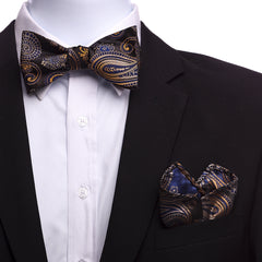 Men's Multicolor Silk Self Bow Tie with Handkerchief - Amedeo Exclusive