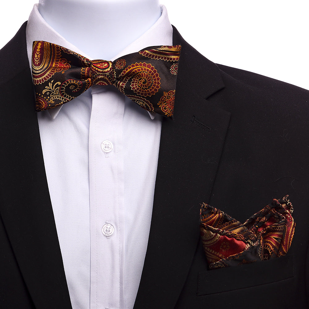 Men's Orange & Brown Silk Self Bow Tie - Amedeo Exclusive