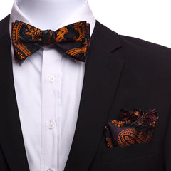 Men's Orange & Black Silk Self Bow Tie - Amedeo Exclusive