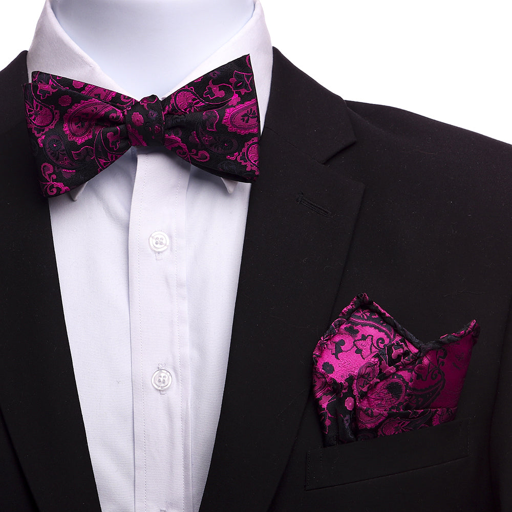 Men'S Pink And Black Silk Self Bow Tie – Amedeo Exclusive