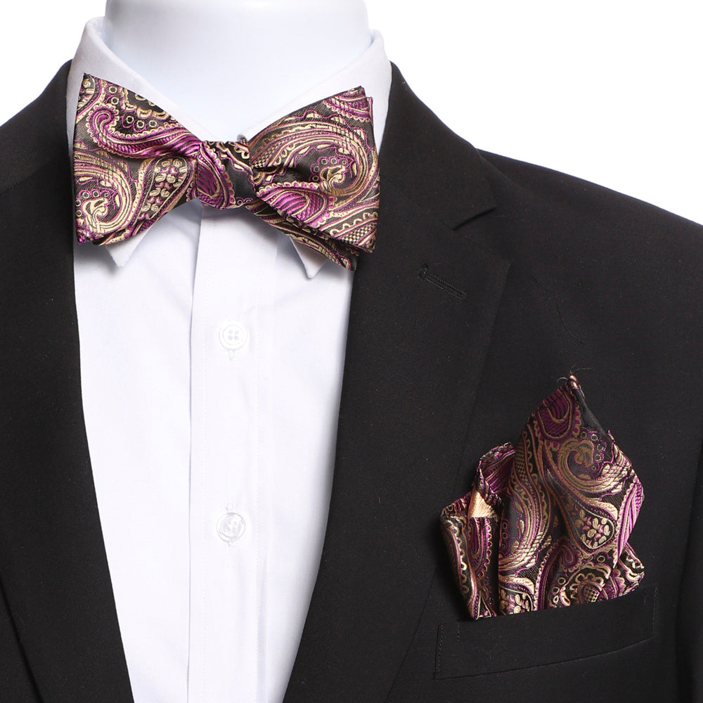 Men's Pink & Gold Paisley Self Bow Tie - Amedeo Exclusive