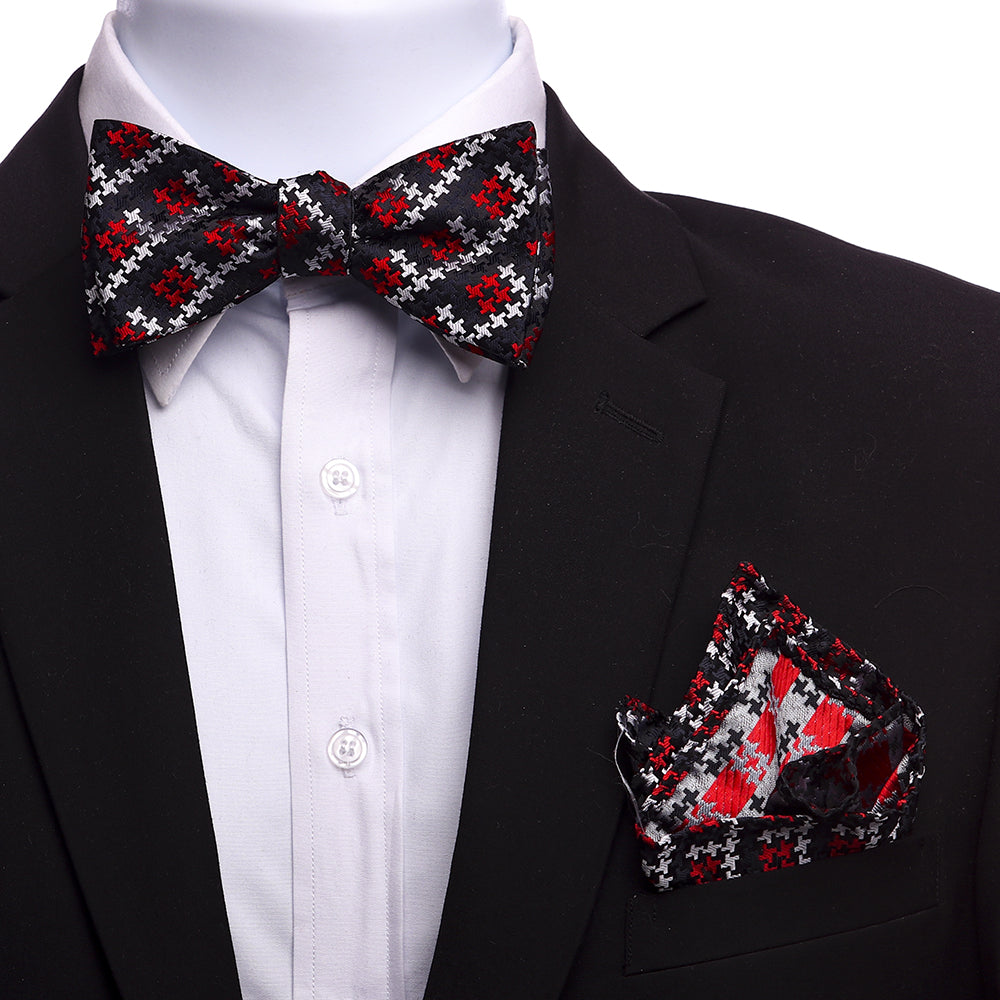 Men's Red & Black Floral Self Bow Tie - Amedeo Exclusive