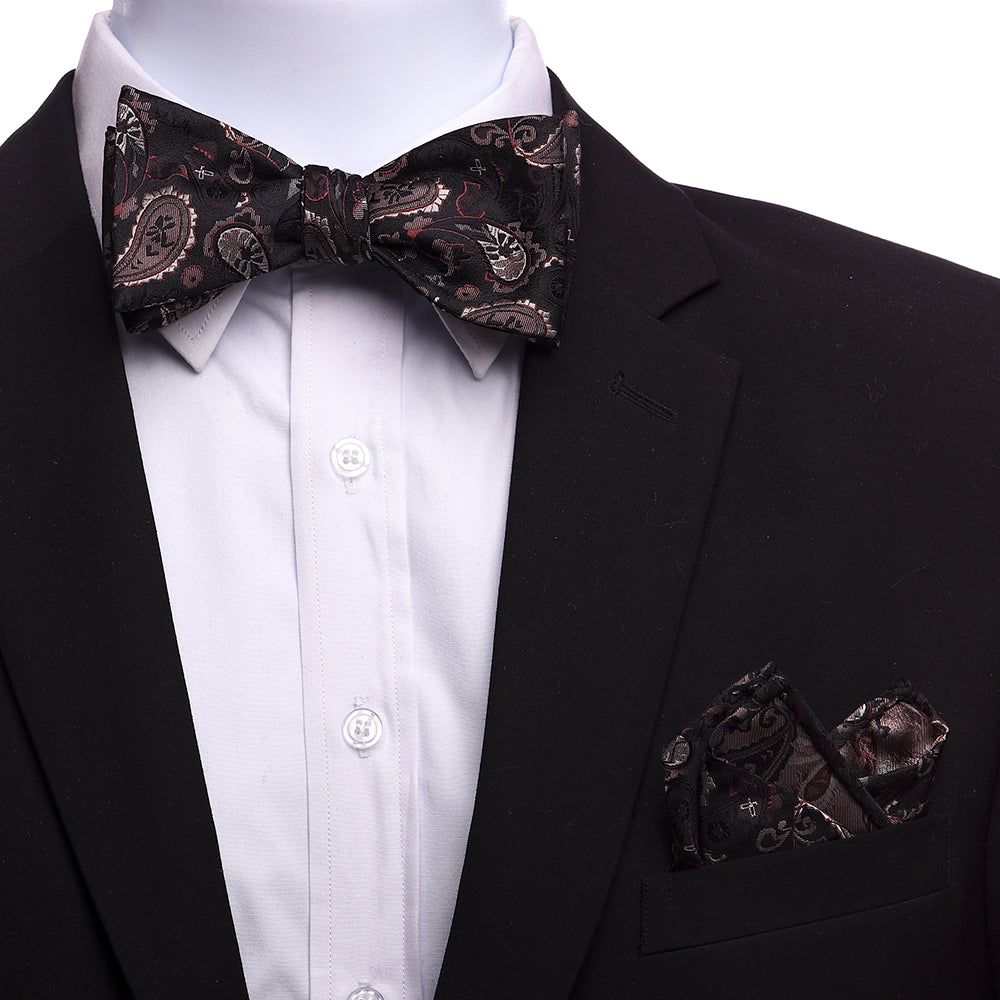 Men's Brown Self Bow Tie with Handkerchief - Amedeo Exclusive