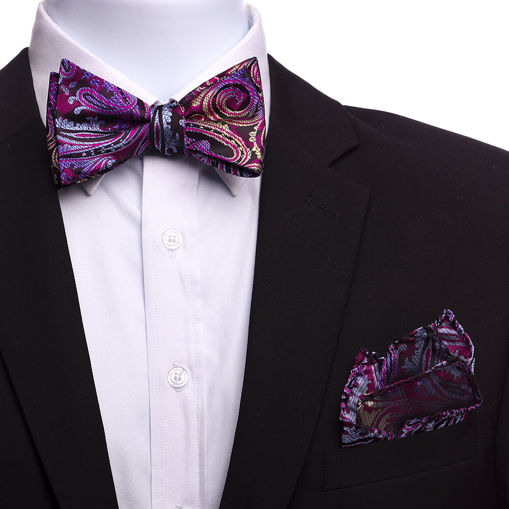 Men's Pink Gold Paisley Self Bow Tie - Amedeo Exclusive