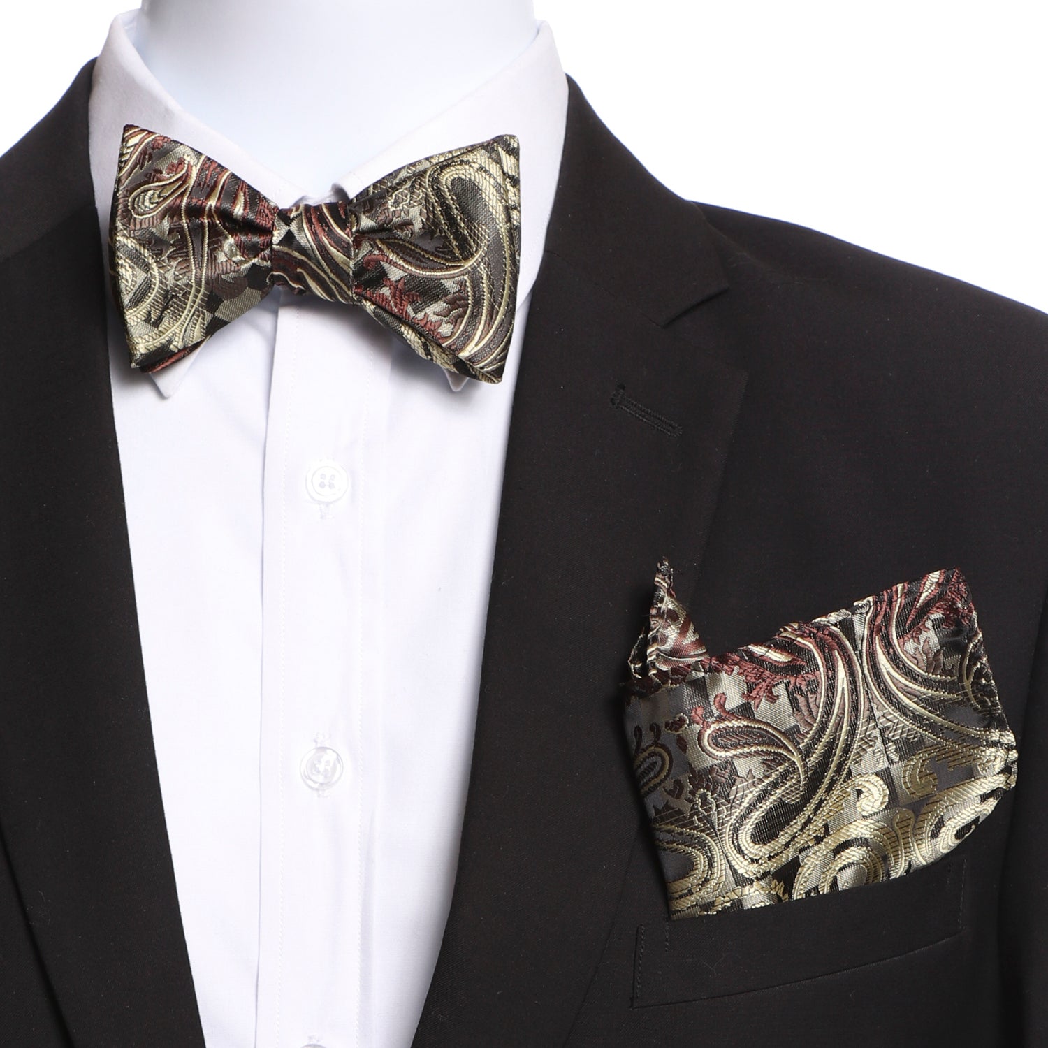 Men's Multi Brown Swirls jacquard woven Italian Silk Self Bow Tie - Amedeo Exclusive