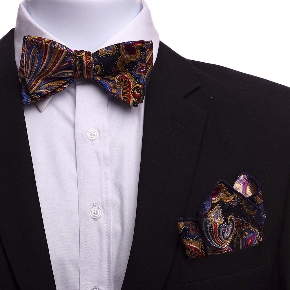 Men's Multi Color Paisley jacquard woven Italian Silk Self Bow Tie - Amedeo Exclusive