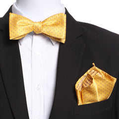 Men's Yellow / Gold Self Bow Tie with Handkerchief - Amedeo Exclusive