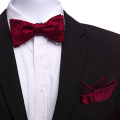 Men's Cherry Red Paisley Silk Self Bow Tie - Amedeo Exclusive