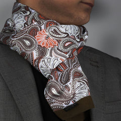 Unisex White Brown Paisley Soft Fashion Dress Scarves for Winter Made of Silk Blend - Amedeo Exclusive