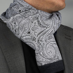 Unisex Black White Paisley Soft Fashion Dress Scarves for Winter Made of Silk Blend - Amedeo Exclusive