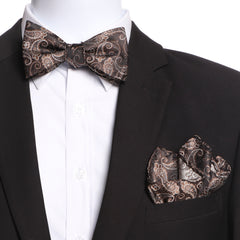 Men's Multi Brown Swirls Soft Silk Self Bow Tie - Amedeo Exclusive