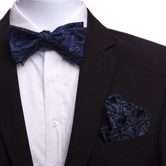 Men's Deep Blue And Black Silk Self Bow Tie - Amedeo Exclusive