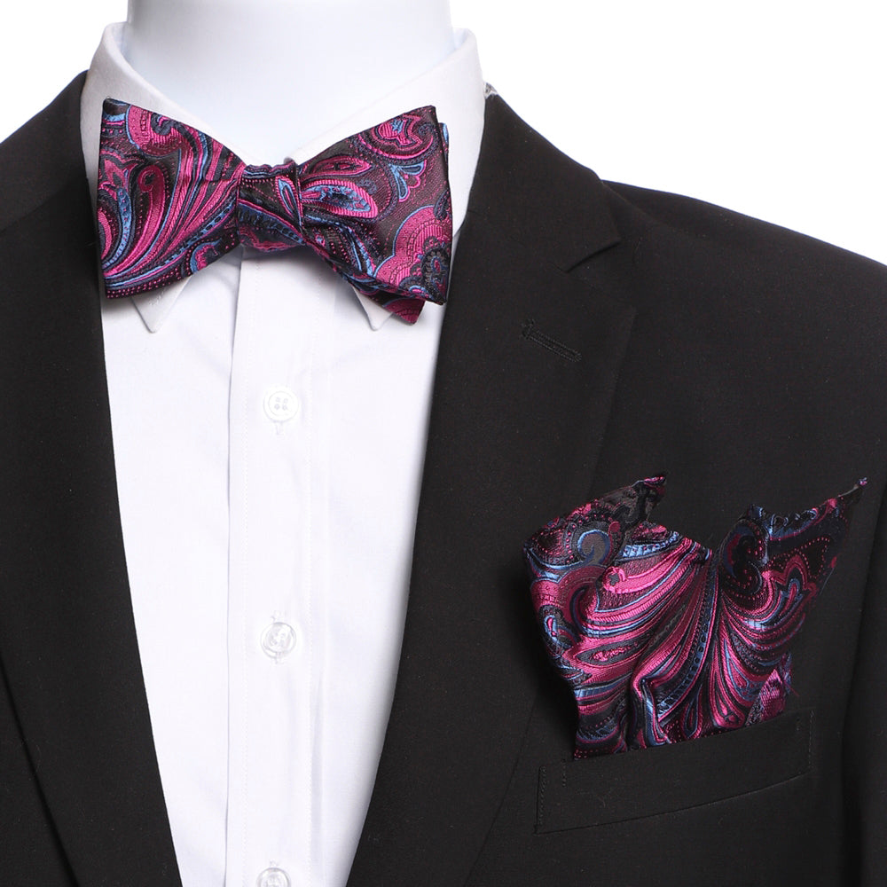 Men's Pink, Blue & Black Self Bow Tie - Amedeo Exclusive