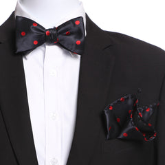 Men's Red & Black Polka Dots Self Bow Tie - Amedeo Exclusive