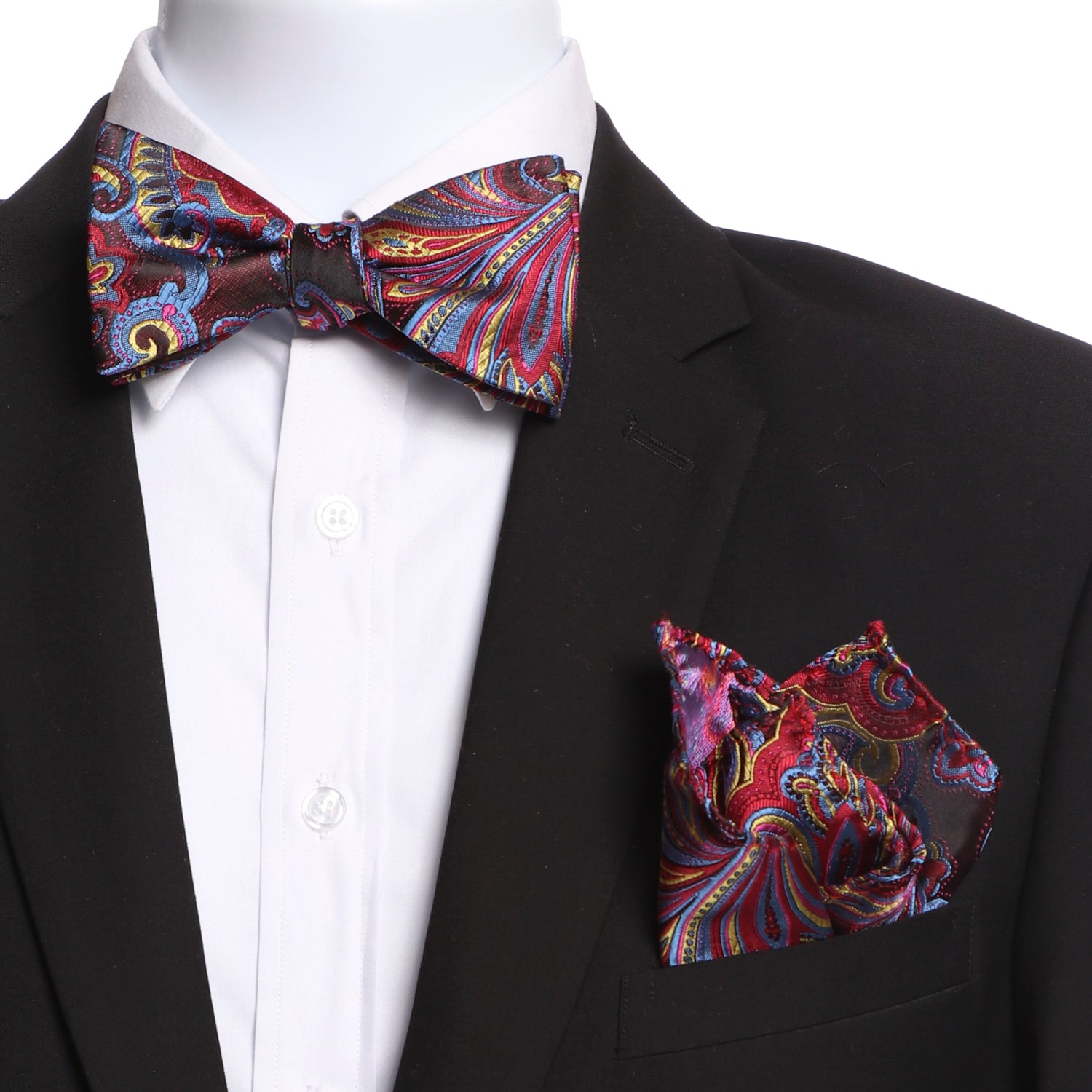 Men's Multi Color Paisley Silk Self Soft Bow Tie - Amedeo Exclusive