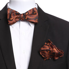 Men's Orange And Black Self Bow Tie - Amedeo Exclusive