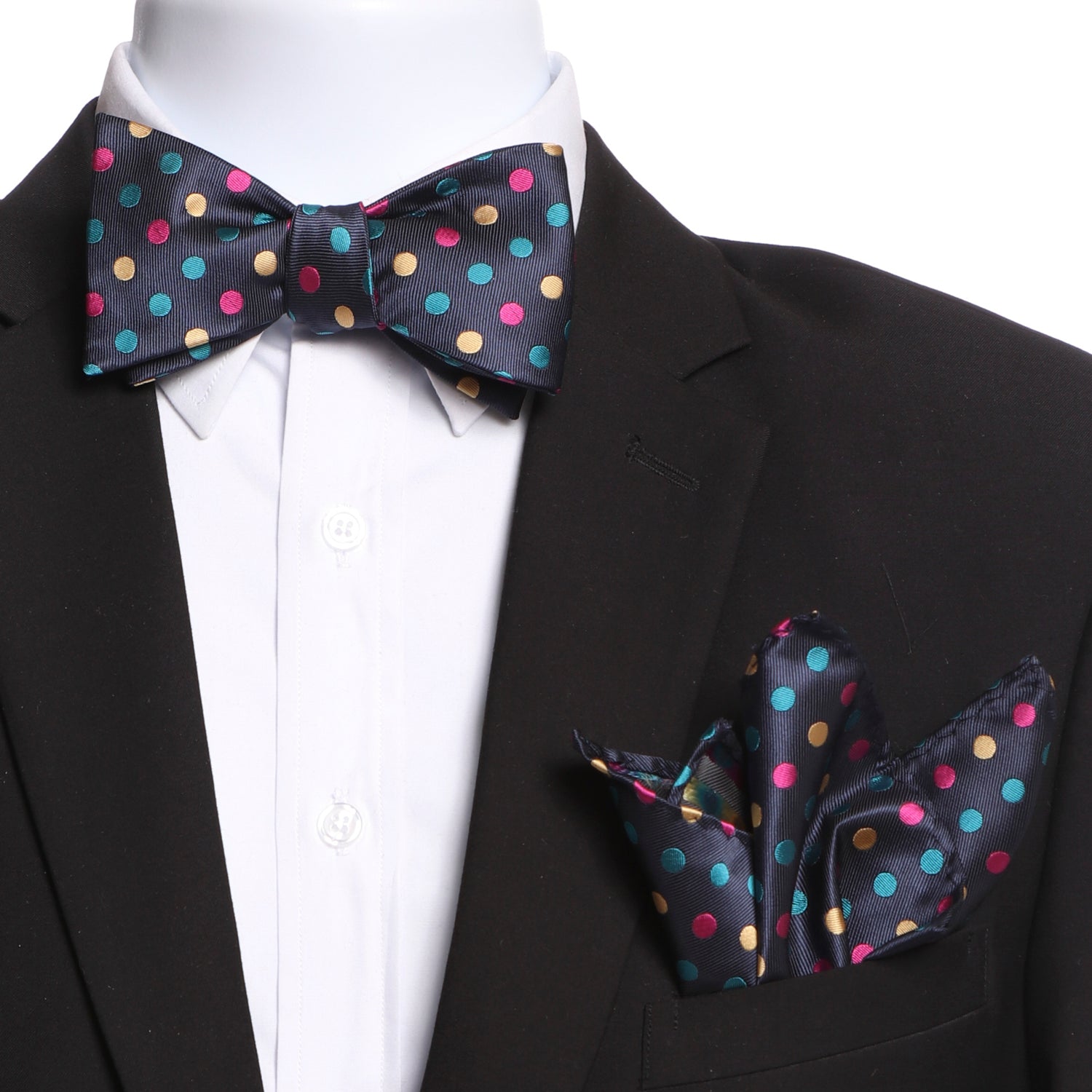 Men's Multi Colors Polka Dot Silk Self Bow Tie - Amedeo Exclusive