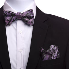 Men's Light Purple And Grey Silk Self Bow Tie - Amedeo Exclusive