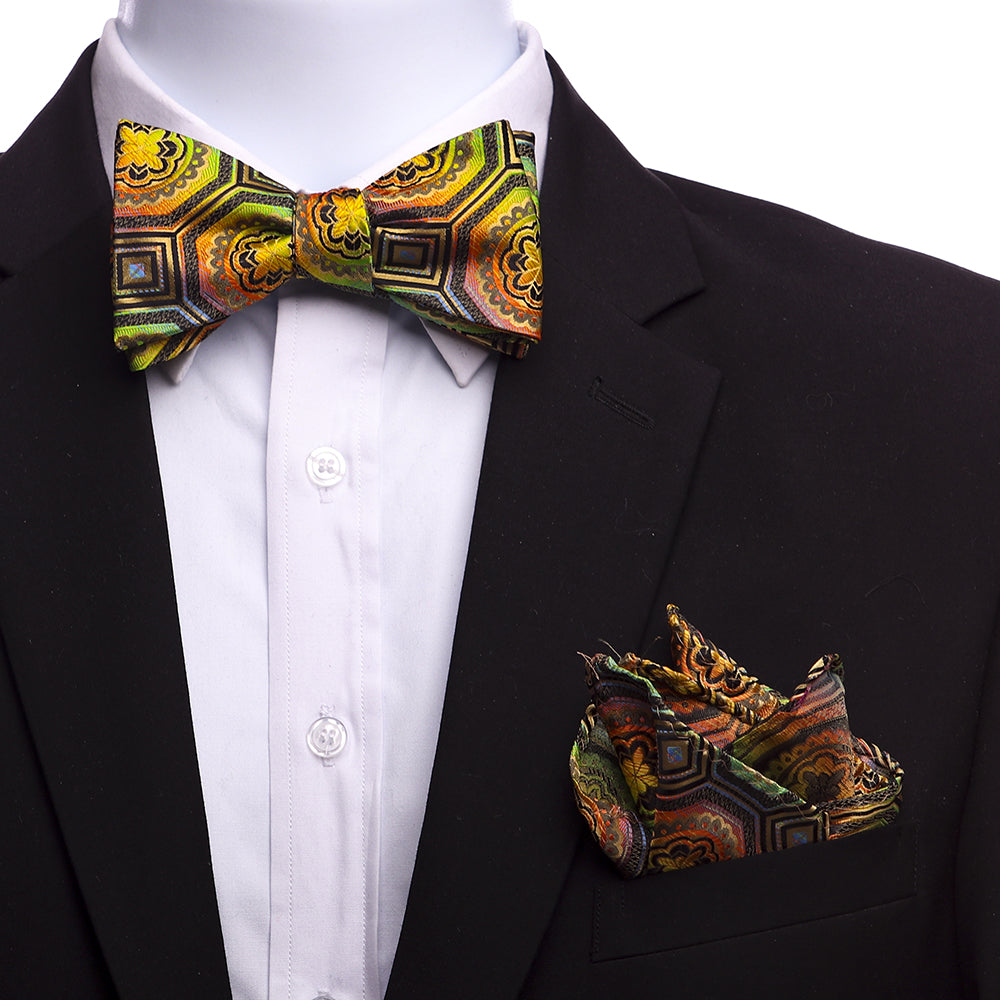 Men's Parrot Pattern Silk Self Bow Tie - Amedeo Exclusive