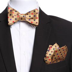Men's Golden Polka Dot Silk Self Bow Tie - Amedeo Exclusive