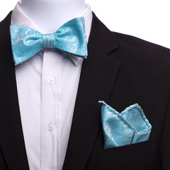 Men's 100% Silk Self Bow Tie with Matching Pocket Square Hanky Set - Amedeo Exclusive