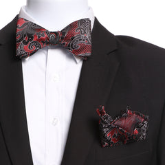 Men's Black And Red Silk Self Bow Tie - Amedeo Exclusive