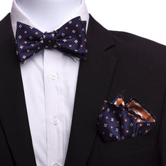Men's Navy Blue And Orange Silk Self Bow Tie - Amedeo Exclusive