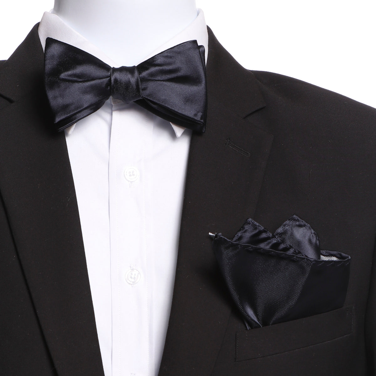 Men's Solid Black Silk Self Bow Tie - Amedeo Exclusive