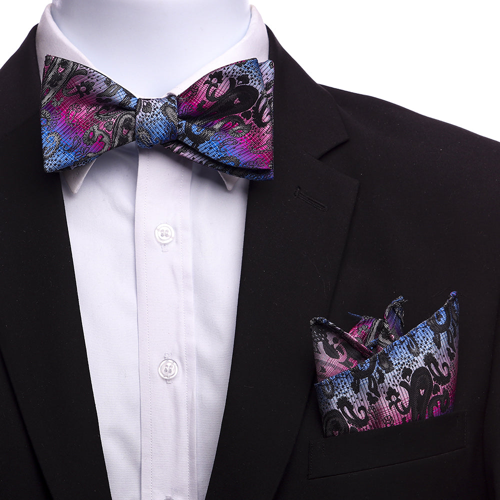 Men's Rainbow Paisley Silk Self Bow Tie - Amedeo Exclusive
