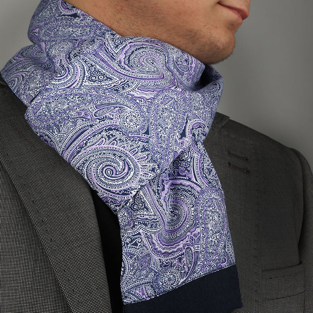 Unisex Purple Blue White Paisley Soft Fashion Dress Scarves for Winter Made of Silk Blend - Amedeo Exclusive