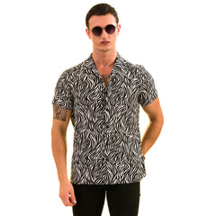 Black and White Zebra European Made & Designed Hawaiian Summer Shirts For Men