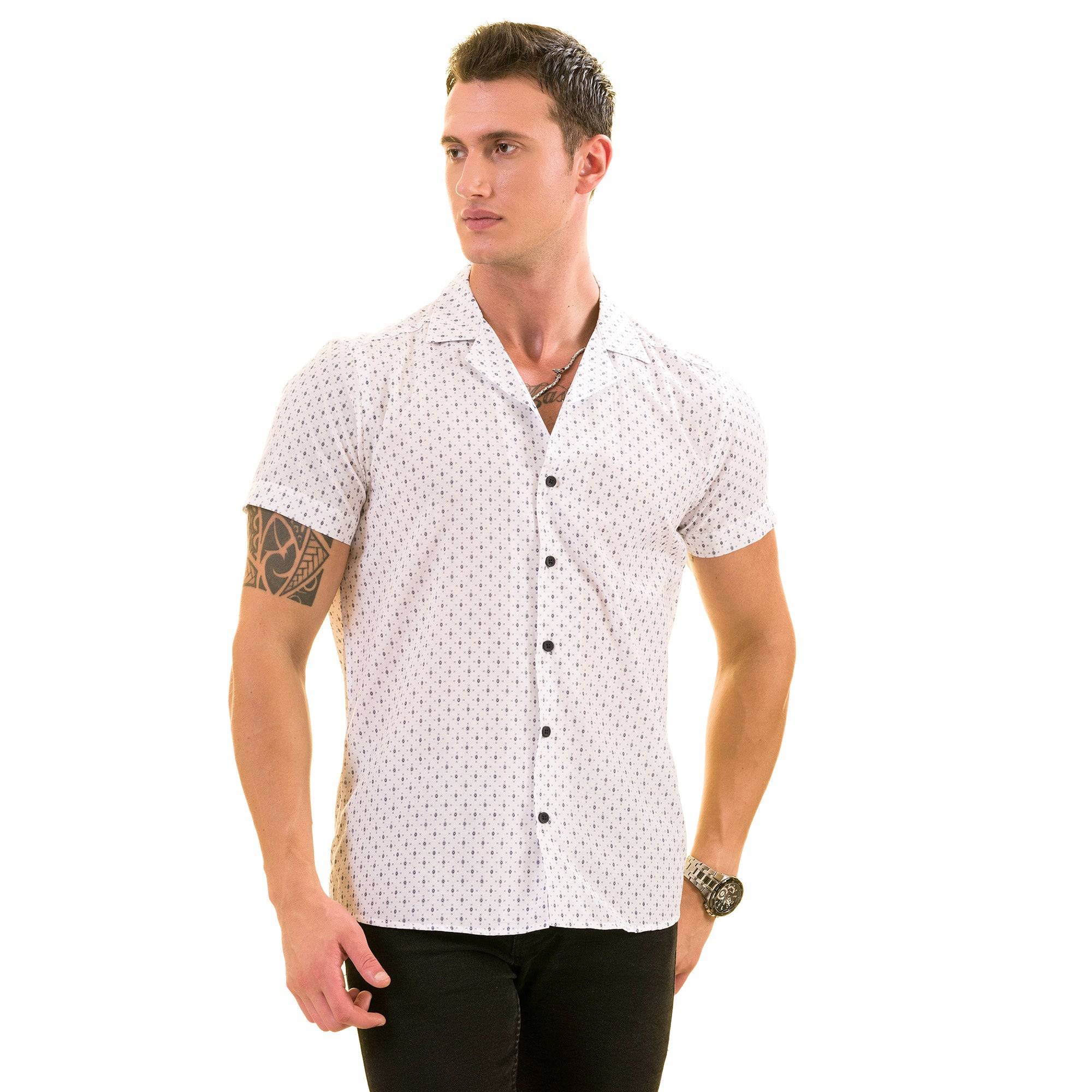 White Dotted European Made & Designed Hawaiian Summer Shirts For Men