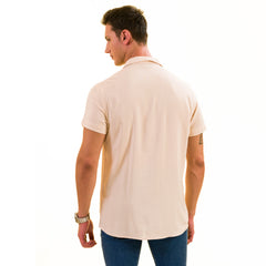 Beige Solid European Made & Designed Hawaiian Summer Shirts For Men