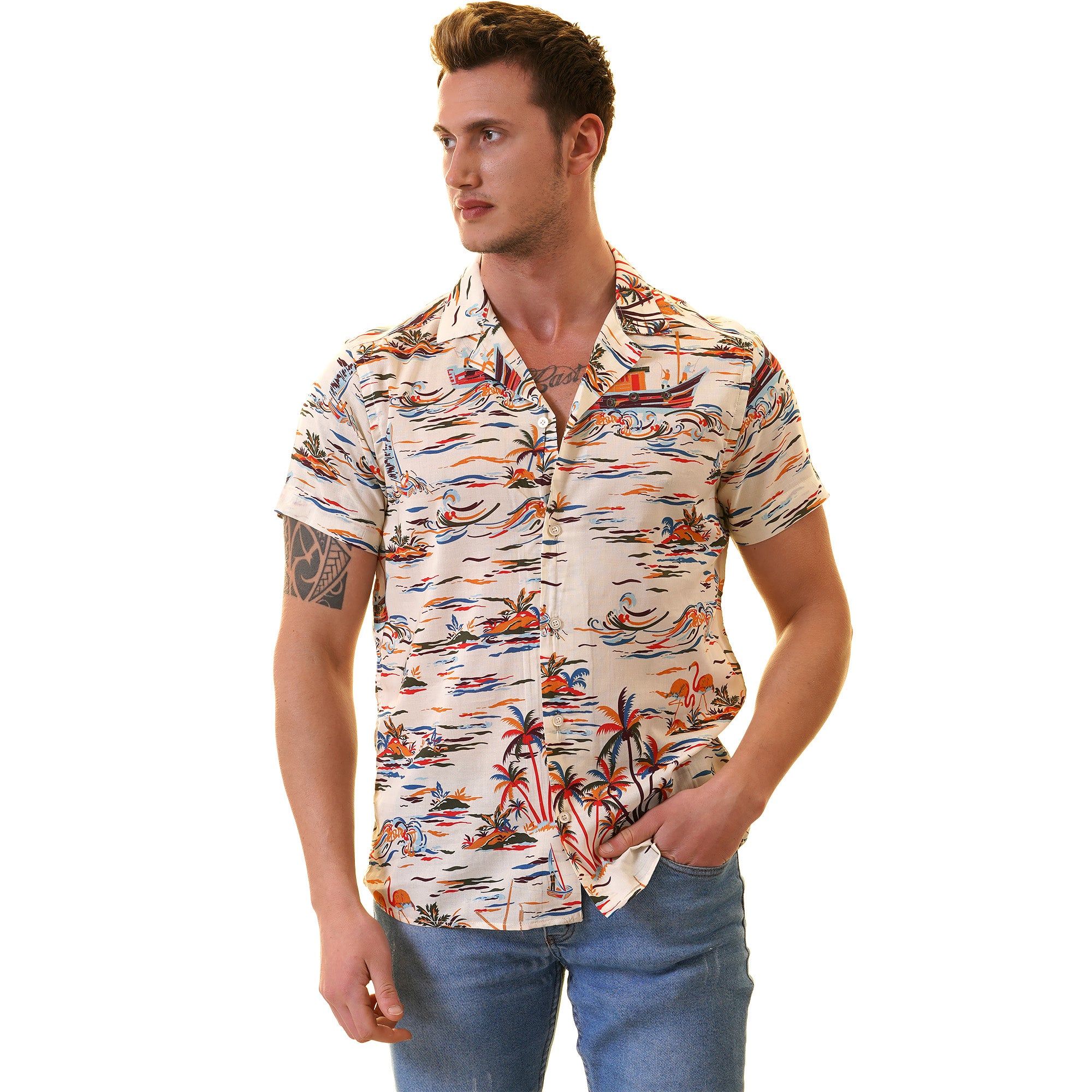 Colorful Palm Trees European Made & Designed Hawaiian Summer Shirts For Men