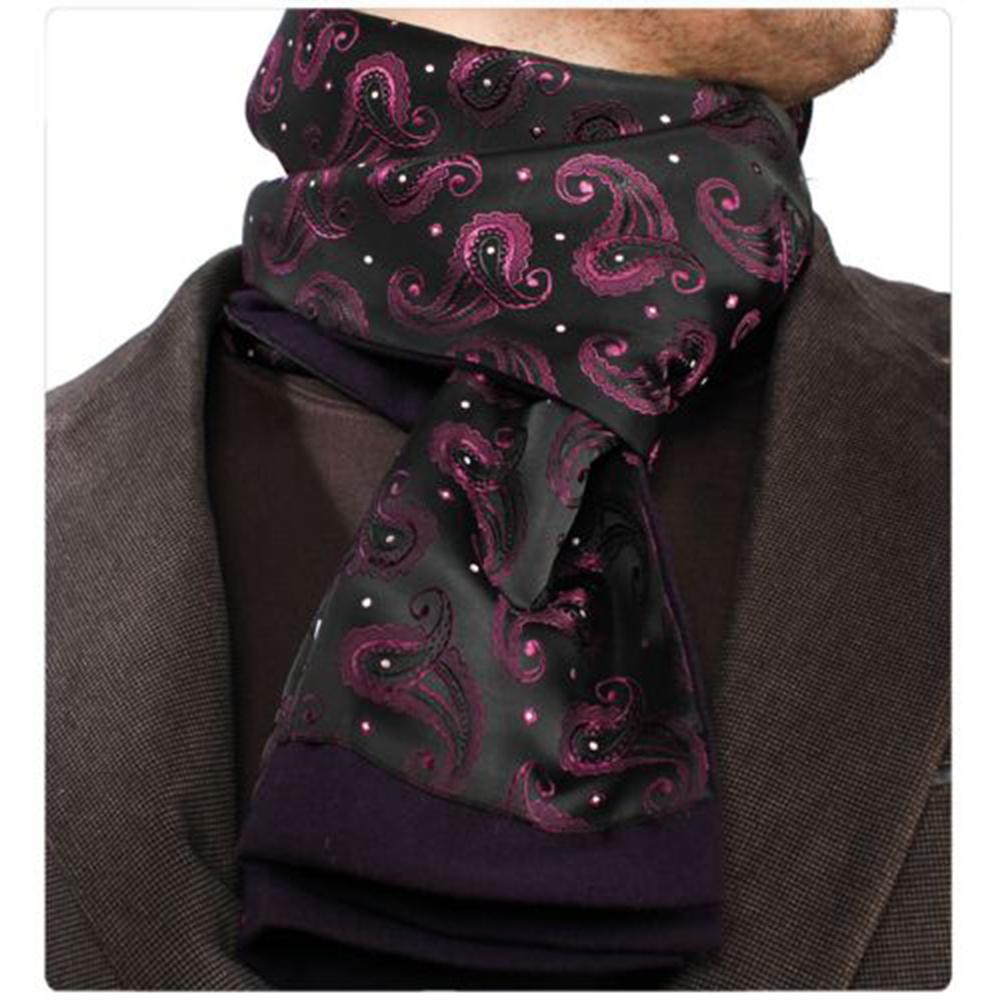 Black Purple Paisley Mens Silk Scarf - Designer neck scarf for winters - Amedeo Exclusive