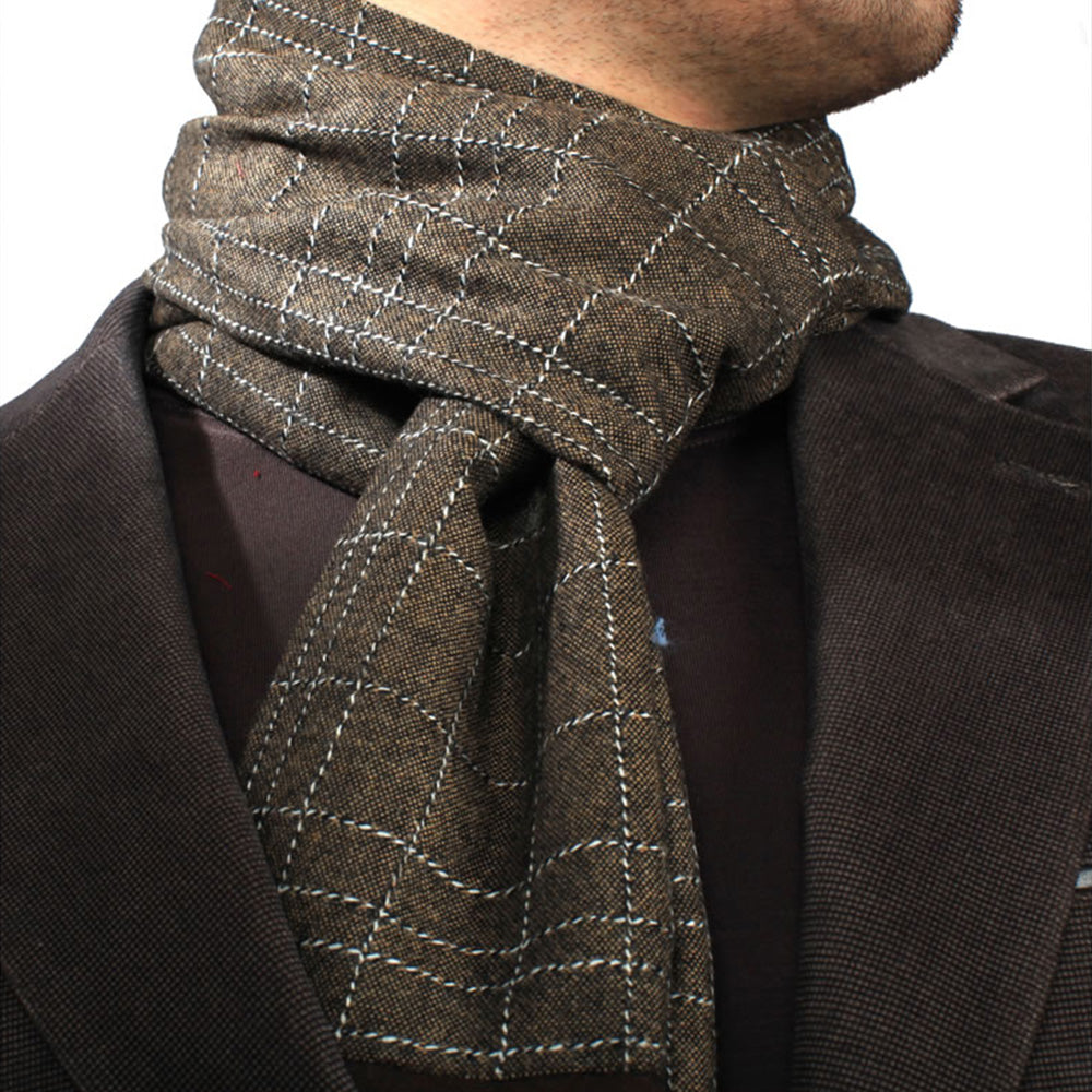 Microfiber Elegant Long Checker Mens Silk Scarf - Designer neck scarf for winters - Amedeo Exclusive