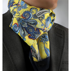 Suede Soft Yellow Blue Paisley Mens Silk Scarf - Designer neck scarf for winters - Amedeo Exclusive